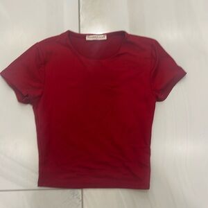Red Sincerely Jules crop top. It is about a size 2 but is stretchy.